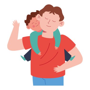 Karikatür tarzında bir baba bebeğini özenle ve sevgiyle taşır.