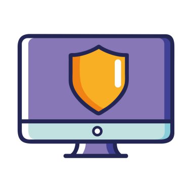 Veri güvenlik kalkanı izole edilmiş vektör illüstrasyonlu düz dizayn bilgisayar