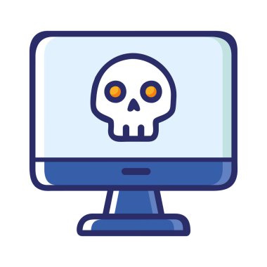 Siber tehdit kafatası simgesi izole edilmiş düz dizayn bilgisayarı