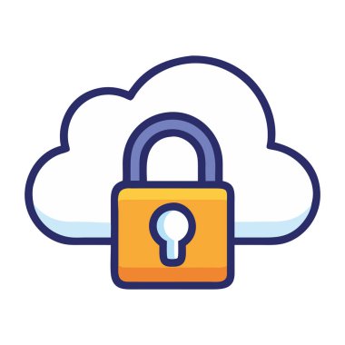 Güvenlik kilidi izole edilmiş vektör illüstrasyonlu düz dizayn bulut deposu