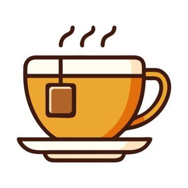 Çay poşeti izole edilmiş vektör illüstrasyonlu düz tasarım çay fincanı