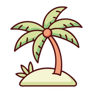 Palmiye ağaçları olan düz dizayn tropik ada izole edilmiş vektör çizimi