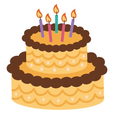 Düz dizayn, mumlarla izole edilmiş iki katlı doğum günü pastası.