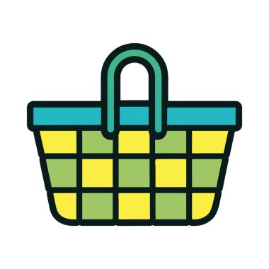 Açık hava yemekleri için içi yiyeceklerle dolu klasik bir dokuma sepeti.