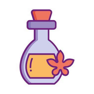 Aromaterapi için narin çiçekli küçük bir yağ şişesi.