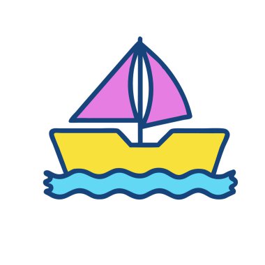 Okyanus dalgaları üzerindeki minimalist yelkenli deniz yolculuğu ve macerayı temsil ediyor.