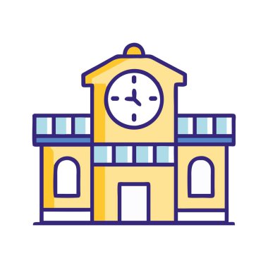 Eğitimi ve eğitimi temsil eden saati olan klasik bir okul binası.