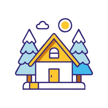 Dağlarda seyahat ve doğayı temsil eden ahşap bir kulübe.