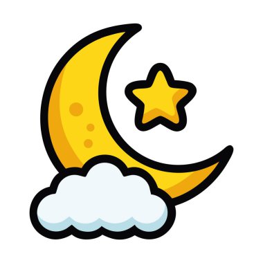 Ay 'ı, yıldızı ve bulutu gösteren bir gece hava durumu ikonu