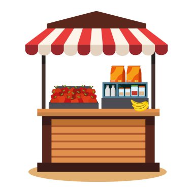 Çeşitli yemek seçenekleri sunan modern bir duruş.