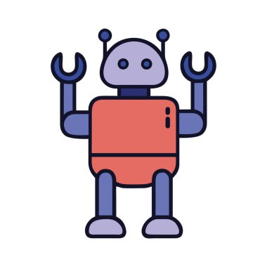 Aletleri olan bir robot. Teknoloji çizimi.