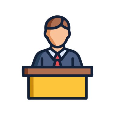 Kürsüde konuşma illüstrasyonu yapan bir avukat.