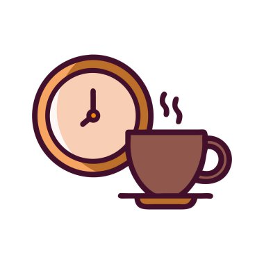 Kahve kültürü saati ve kupa ikonu çizimi