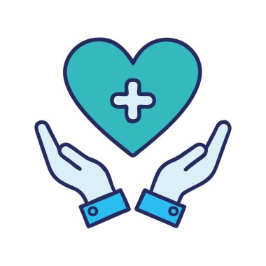 İlaç endüstrisi, tıbbi kalp, ikon illüstrasyonunu