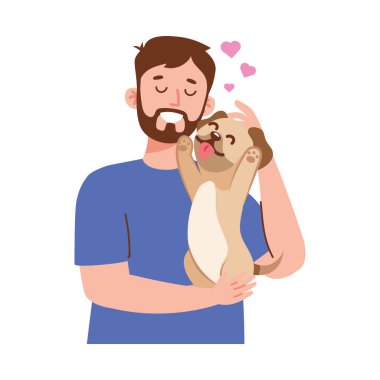 Evcil hayvan evlat edinen adam köpek barınağına sarılıyor.