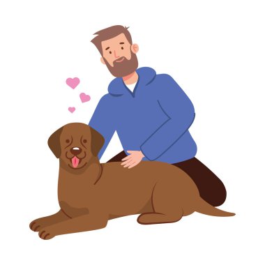 Evcil hayvan evlat edinen adam köpek hayvanlarıyla oynuyor.