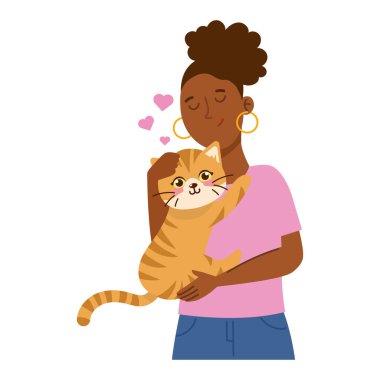 Evcil hayvan evlat edinen kadın kedi barınağına sarılıyor.