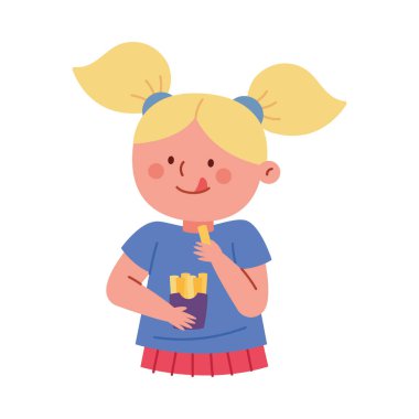 Çocuk yiyor ve patates kızartması tasarımı yapıyor.