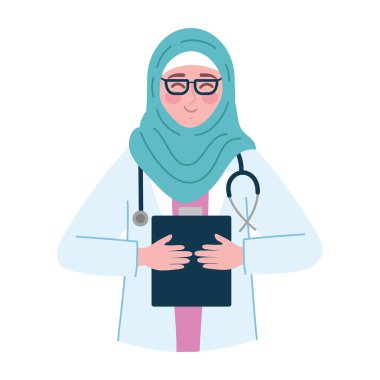 Ekipman Simgesi ile Doktor Hijab Kadın