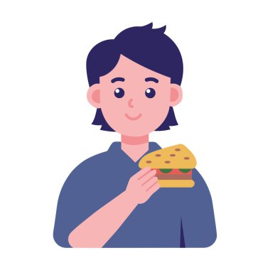Hızlı Yemek Simgesi İçin Burger Yiyen Öğrenci