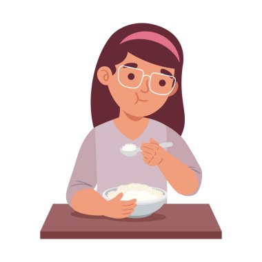 Fast Meal İçin Pirinç Yiyen Öğrenci