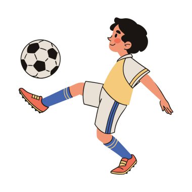 Gol için Futbol Topu Tekmeleyen Öğrenci Sporcu