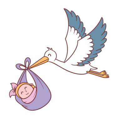 Bebek Sevimli Kız Tasarımı Taşıyan Leylek