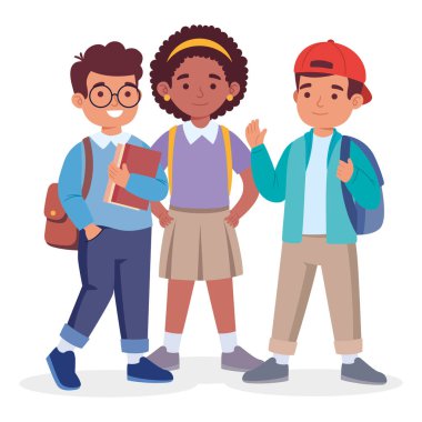 Okul için sırt çantalı çeşitli öğrenciler