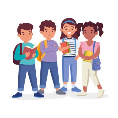 Çeşitli Öğrenciler Kitaplarla Birlikte