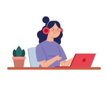 Bilgisayarda Öğrenci Çalışan Odaklanmış Kız