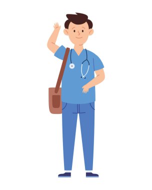 Hemşirelik öğrencisi erkek bir çanta tutuyor.