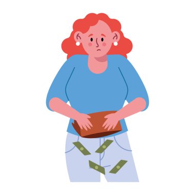 Kayıp Para Kadını Cüzdan Düşürme Faturaları Üzgün Çizgi Film Karakteri Yetersiz Finans Boş Arkaplan