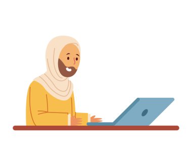 Öğretmen Hijab Laptop Masası Kadın Eğitimi Çevrimiçi Sınıf Teknolojisi Modern Müslüman Eğitimi Öğreniyor