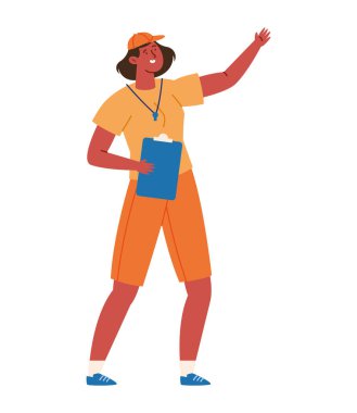 Jimnastik hocası Spor Eğitmeni Kadın Poz Panosu Çizgi Film koçu Eğitim Sporu Enerjisi Etkin Karakteri