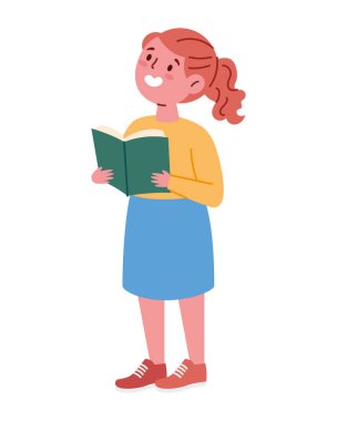 Kız Tutma Kitabı Düz Karakter Çizgi Filmi Ayakta Duran İfade Mutlu Öğreniyor