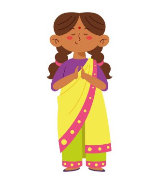 Geleneksel selamlama elbisesi giyen Hintli kız