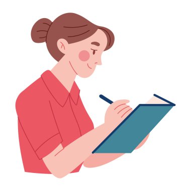 Öğrenim illüstrasyonu üzerine kitap yazan kız öğrenci