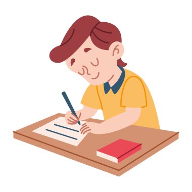 Defterde yazan çocuk çizim vektörü öğreniyor