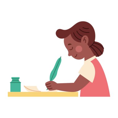 Tüy kalemle yazan Afrikalı kız.