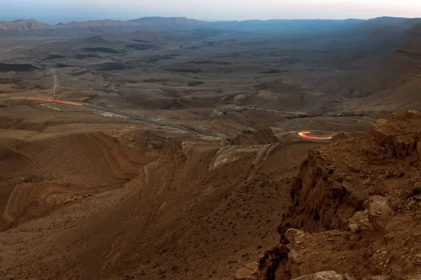 Izrael Kraina Machteshim Nocna Droga Przez Krater Yeruham — Zdjęcie stockowe