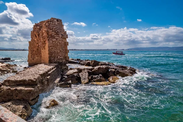 Israel Mar Mediterráneo Bahía Haifa Ruinas Terraplén Acre —  Fotos de Stock