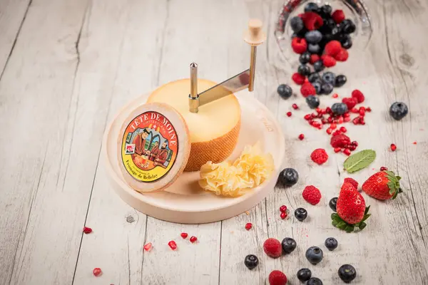 February 2023 Lyon France Famous Tete Moine Swiss Cheese Red Royalty Free Εικόνες Αρχείου