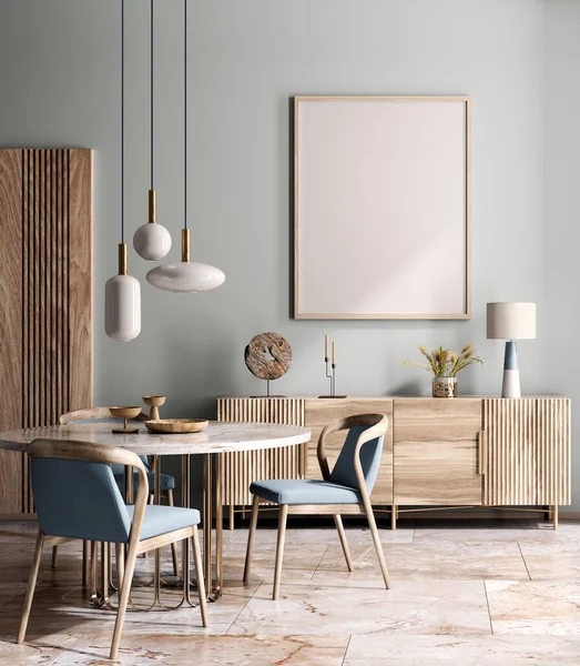 Design Intérieur Salle Manger Moderne Salon Table Chaises Marbre Buffet — Photo