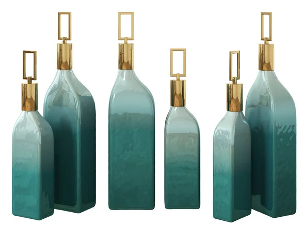 Home Decor Accents Gradient Turquoise Glass Ceramic Bottles Set Home 免版税图库图片