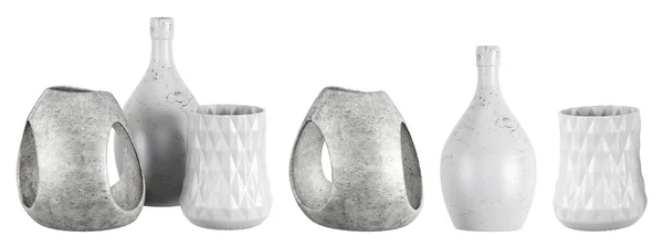 装飾可能な花瓶セット 家の装飾やアクセント ホーム装飾セラミックアクセサリー 隔離された内部オブジェクト 3Dレンダリング ストック写真