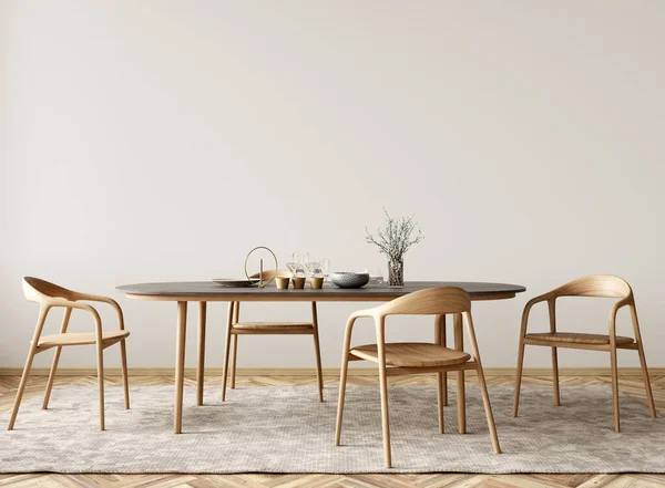 현대식 식당의 의자들 베이지 기대어 디자인 렌더링 스톡 이미지