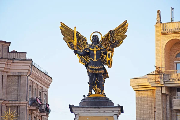 Kiev Ukraine November 2022 Gold Plated Bronze Statue Archangel Michael — Stock Photo, Image