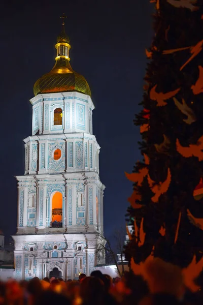 Kyiv Ukraine December 2022 Christmas Tree Sofiyivska Square Kyiv Decorated — 图库照片