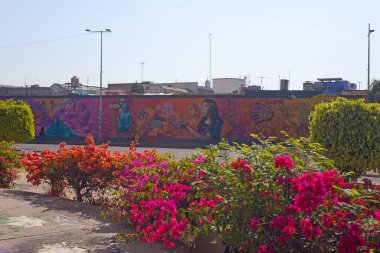 Puebla, Meksika - 9 Nisan 2022 Meksikalı sanatçılar tarafından yapılan Mysrical Graffiti sokak sanatlarıyla ünlüdür.
