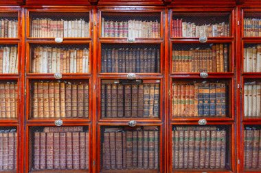 Puebla, Meksika - 17 Mart 2022: 1646 'da kurulan Palafoxiana kütüphanesi, 15. yüzyıldan 20. yüzyıla kadar Meksika' daki ilk halk kütüphanesiydi..